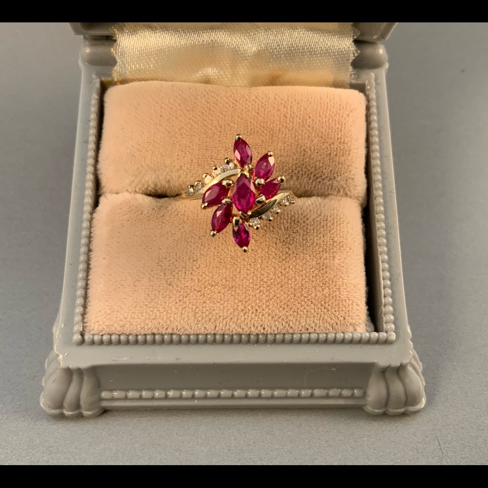 14k marquise ruby vintage ring with diamond accents